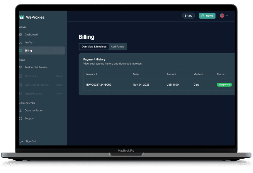 weproxies dashboard