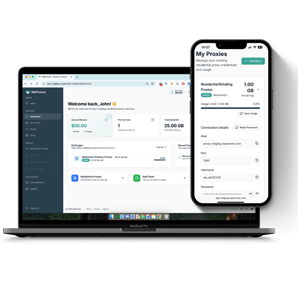 weproxies dashboard home screen