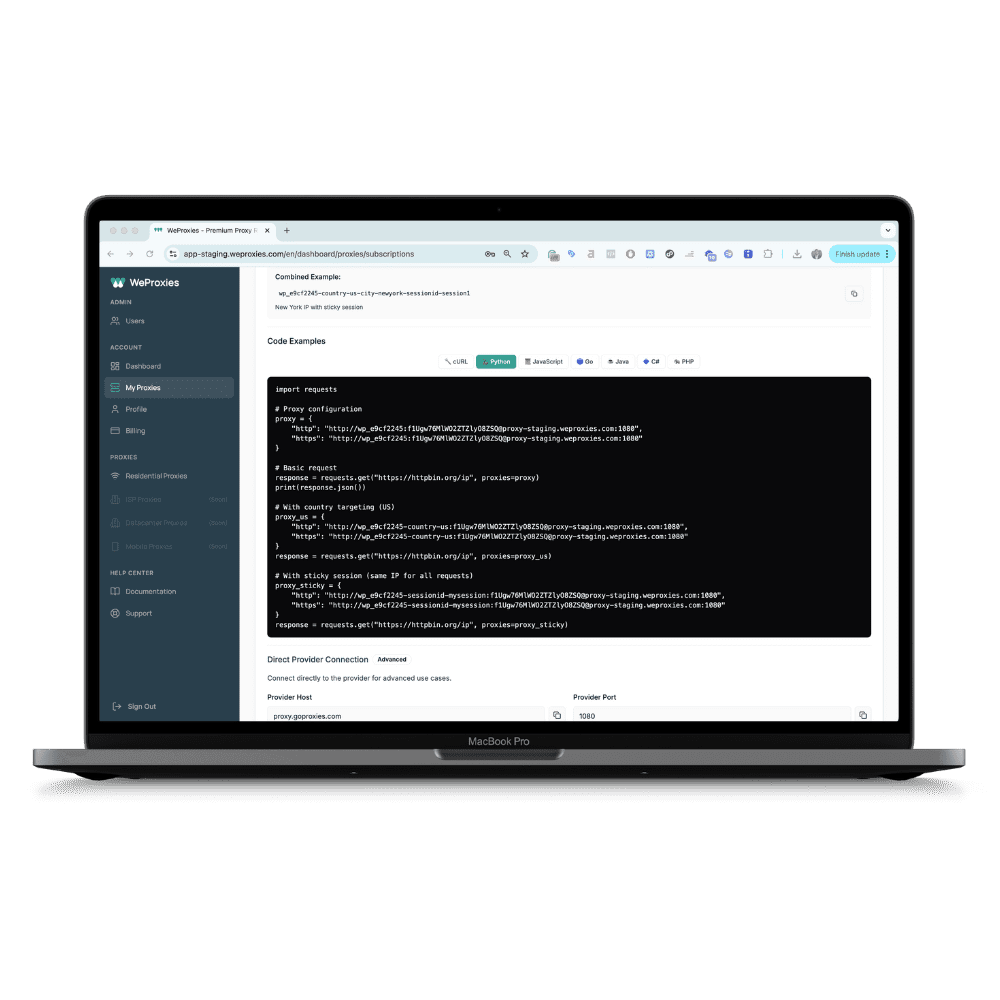weproxies code example on computer screen
