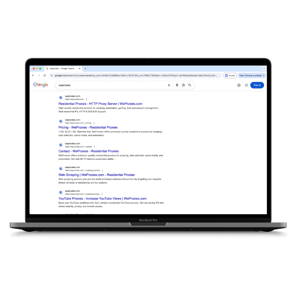 google search of weproxies on a computer