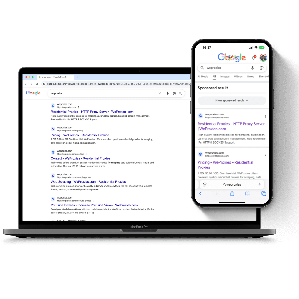 google search of weproxies phone and computer